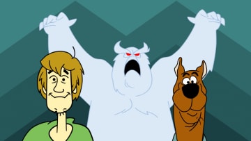 Specials -- “Scooby-Doo, Where Are You Now!” -- Image Number: SDRfg_0032 -- Pictured (L - R): Shaggy, Snow Ghost, and Scooby-Doo -- Photo: Abominable Pictures/The CW -- © 2021 The CW Network, LLC. All Rights Reserved.