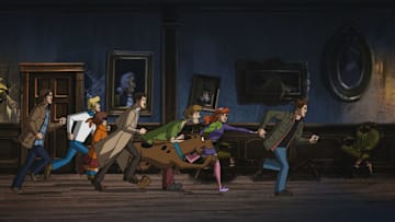Supernatural -- "ScoobyNatural" -- Image Number: SN1316c_0016.jpg -- Pictured (L-R): Sam, Fred, Velma, Castiel, Shaggy, Scooby, Daphne and Dean -- Photo: The CW -- ÃÂ© 2018 Warner Bros. Entertainment Inc.