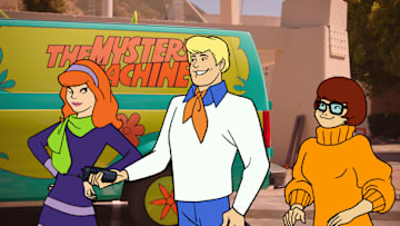 Specials -- “Scooby-Doo, Where Are You Now!” -- Image Number: SDRfg_0039 -- Pictured (L - R): Daphne, Fred, and Velma -- Photo: Abominable Pictures/The CW -- © 2021 The CW Network, LLC. All Rights Reserved.