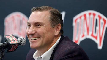 Mullen speaks to the media as UNLV's new head coach.