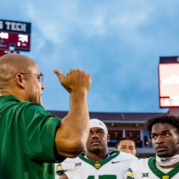 Coach Aranda post game speech after a win at Texas Tech in 2024.