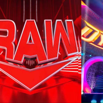 Side-by-side view of the WWE Monday Night Raw and AEW Dynamite logos.