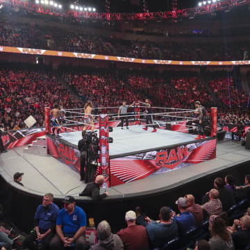 A tag team match taking place during an episode of WWE Monday Night Raw.