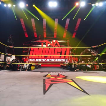 A look at the TNA Wrestling ring and stage.