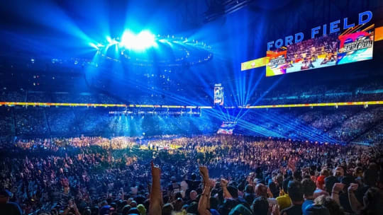 Fans at Ford Field taking in the WWE SummerSlam action.