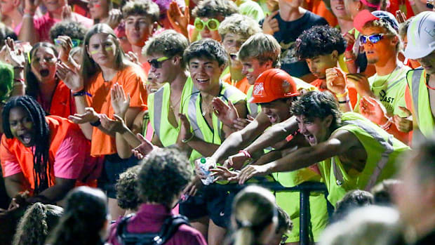 Niceville fans interact with the Eagles marching band during the Niceville South Sumter football game at Niceville.