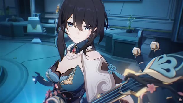 Honkai: Star Rail screenshot of Ruan Mei holding her instrument.