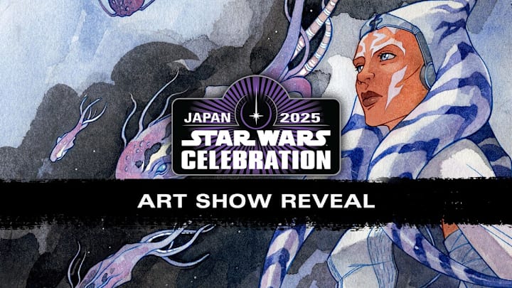 Star Wars Celebration Japan 2025 Art Show reveal banner featuring Ksenia Zelenstova's “The Travelers” with Ahsoka Tano. Image Credit: StarWars.com