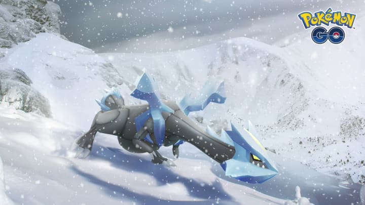 "Awakened by the Season of Heritage, the Legendary Pokémon Kyurem shatters the scene!"