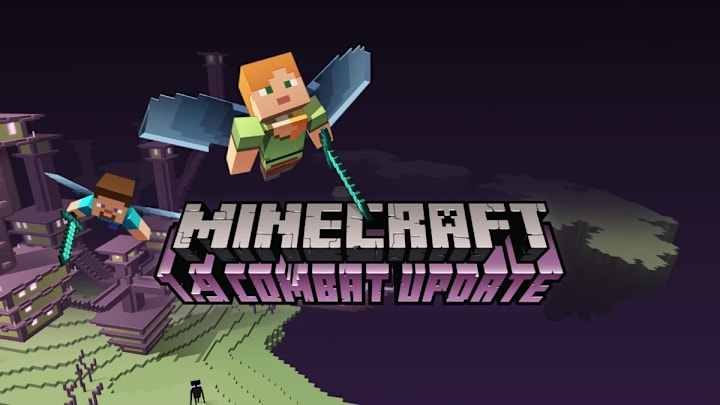 Alex and Steve flying away from an End City with Elytra