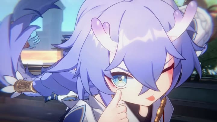 Honkai: Star Rail screenshot of Bailu making a cheeky face.