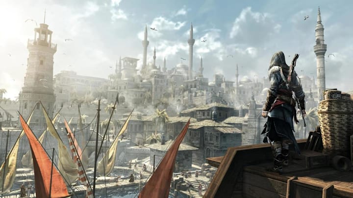 Ezio standing on a ship looking out at Constantinople