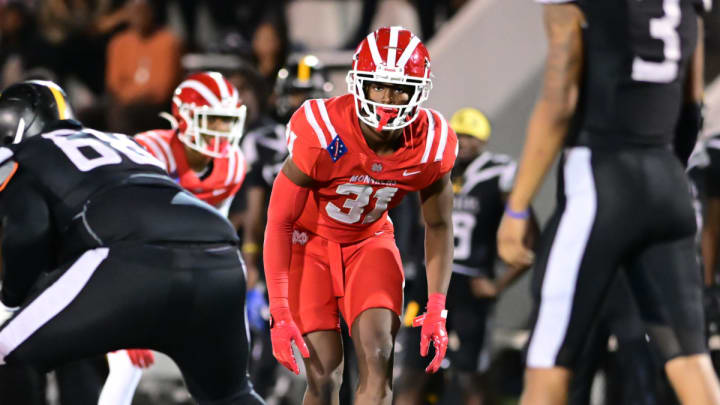 Mater Dei pass rusher Nasir Wyatt eyes the St. Frances quarterback during the 2023 high school football season.