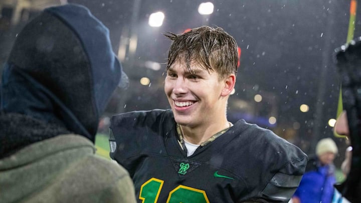 QB Sam Leavitt had a lot to smile about after leading West Linn to an Oregon high school football state title in 2022.