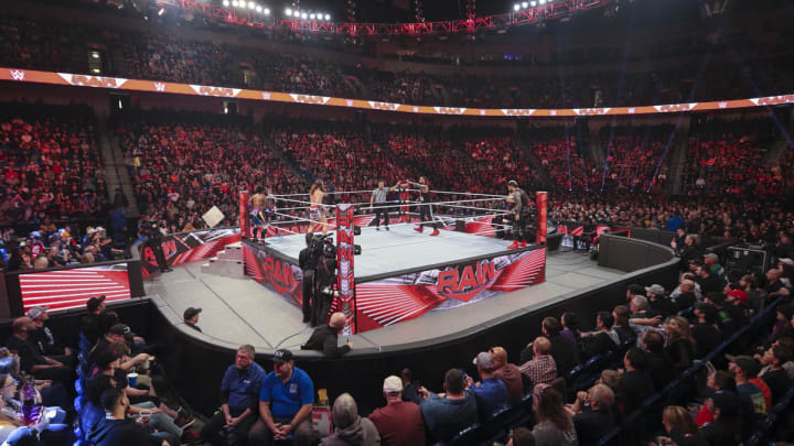 A tag team match taking place during an episode of WWE Monday Night Raw.