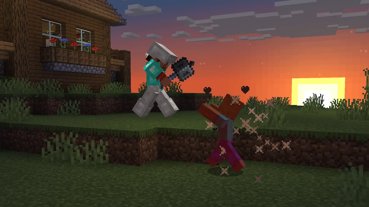 Minecraft using the Mace on a zombie