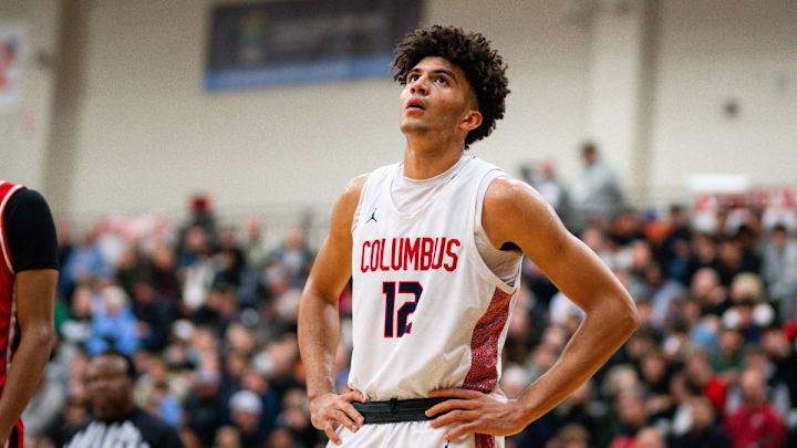 Columbus (Florida) forward Cameron Boozer looks on during the 2023 Les Schwab Invitational in Oregon. Boozer is one of, if not the nation's top prospect in 2025.