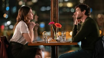 Family Law -- “Sins of the Father” -- Pictured (L-R): Jewel Staite as Abigail Bianchi and Luke Camilleri as Frank Bianchi -- Photo: Darko Sikman/eOne -- © 2022 eOne. All Rights Reserved.
