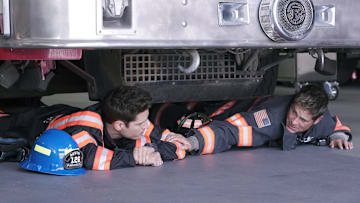 9-1-1 LONE STAR: L-R Ronen Rubinstein and Rob Lowe in the “Impact” episode of 9-1-1 LONE STAR airing Monday, Jan. 27 (8:00-9:02 PM ET/PT) on FOX. © 2024 Fox Media LLC.CR: Kevin Estrada/FOX.