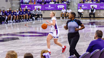 Hailey Van Lith handles the ball for TCU in a win over Idaho State on November 24, 2024.