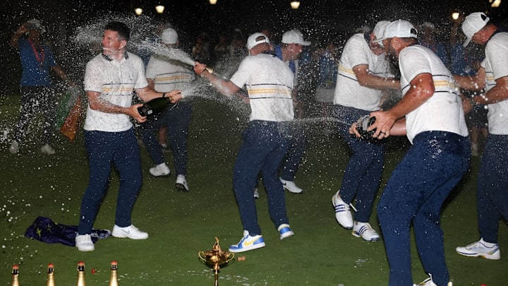 Los jugadores del equipo Europa celebran el triunfo en la Ryders Cup en territorio estadounidense. Los jugadores del equipo Europa celebran el triunfo en la Ryders Cup en territorio estadounidense.