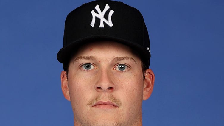 Feb 21, 2024; Tampa, FL, USA; New York Yankees pitcher Chase Hampton poses during Photo Day at