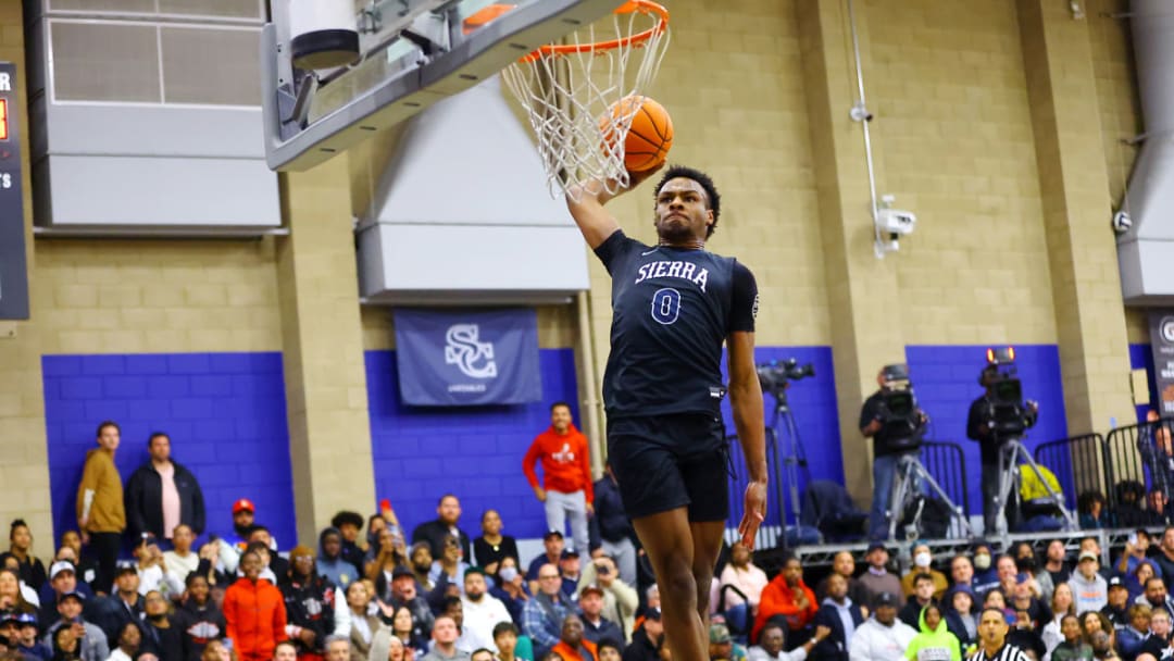 Bronny James soars in for a dunk during his senior season at Sierra Canyon High School (Calif.). 