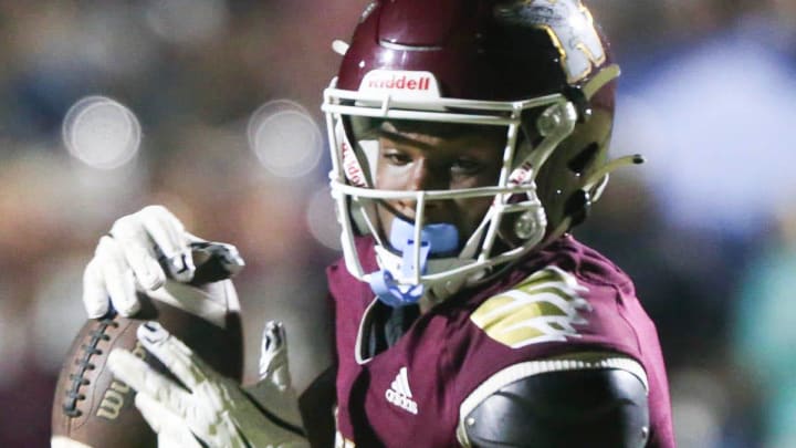 Niceville wide receiver Mo Seck makes a reception near the goal line during the Eagles Week 1 win over South Sumter.