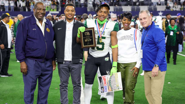 DeSoto's Keylan Abrams was named UIL 6A Division II state championship Defensive MVP after a 2023 rout of Summer Creek.