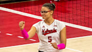Rebekah Allick reacts after a kill against Northwestern.