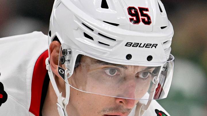 Nov 7, 2024; Dallas, Texas, USA; Chicago Blackhawks right wing Ilya Mikheyev (95) in action during the game between the Dallas Stars and the Chicago Blackhawks at the American Airlines Center. Mandatory Credit: Jerome Miron-Imagn Images Nov 7, 2024; Dallas, Texas, USA; Chicago Blackhawks right wing Ilya Mikheyev (95) in action during the game between the Dallas Stars and the Chicago Blackhawks at the American Airlines Center. Mandatory Credit: Jerome Miron-Imagn Images
