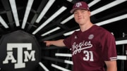 Texas A&M Aggies pitcher transfer Grant Cunningham poses during his official visit to College Station. Cunningham was the No. 2 best-available transfer before committing to the Aggies.