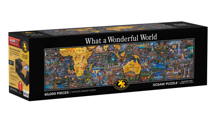 The Costco What a Wonderful World jigsaw puzzle is pictured