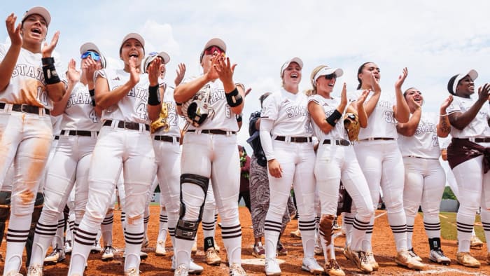 Mississippi State softball celebrates during its weekend series against Arkansas.