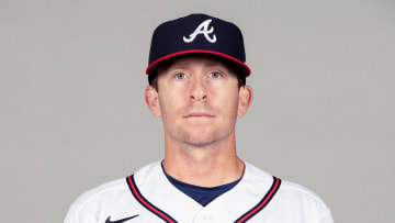 Mar 1, 2021; North Port, FL, USA; Drew French #58 of the Atlanta Braves poses during media day at