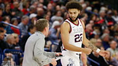 Gonzaga men's basketball coach Mark Few and Anton Watson