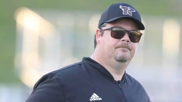 Head coach Grant Thompson during a Niceville Escambia spring football scrimmage at Niceville.