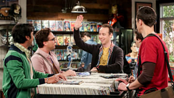 "The Bitcoin Entanglement" -- Pictured: Rajesh Koothrappali (Kunal Nayyar), Leonard Hofstadter (Johnny Galecki), Stuart (Kevin Sussman), Howard Wolowitz (Simon Helberg) and Sheldon Cooper (Jim Parsons). Sheldon tries to teach the guys a lesson after they cut him out of a potentially valuable Bitcoin investment. Also, a seven-year-old video reveals a secret about Leonard and Penny's relationship, on THE BIG BANG THEORY, Thursday, Nov. 30 (8:00-8:31 PM, ET/PT) on the CBS Television Network. Photo: