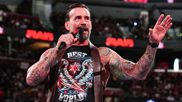 CM Punk speaks to the WWE crowd in Sunrise, Florida for the August 19, 2024 episode of Monday Night Raw.