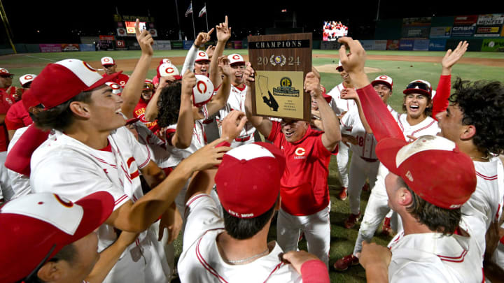 Corona celebrates their Southern Section Division 1 championship over Harvard-Westlake