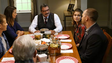 "Cutting Losses" -- Danny contemplates retiring until Erin enlists him to help her with a case involving her ex-husband, Jack (Peter Hermann). Also, Jamie and Eddie go undercover as a couple, and Frank butts heads with the new mayor of New York City, Margaret Dutton (Lorraine Bracco), on the eighth season premiere of BLUE BLOODS, Friday, Sept. 29 (10:00-11:00 PM, ET/PT) on the CBS Television Network. Pictured: Will Estes, Bridget Moynihan, Tom Selleck, Sami Gayle, Donnie Wahlberg, Len Cariou.
