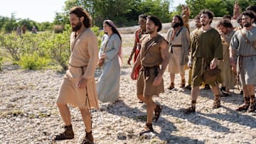 The Chosen -- “Clean, Part 2” -- Image Number: CHO305_0001 -- Pictured (L-R): Jonathan Roumie as Jesus, Elizabeth Tabish as Mary, and Shahar Isaac as Simon Peter