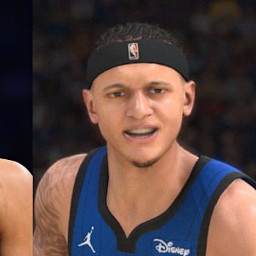 Orlando Magic forward Paolo Banchero's side-by-side screencap from NBA 2K25 compared to his real-life photo.