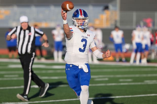 Ryder Lyons throws a pass against St. Bonaventure in the CIF State Division 1-A championship game at Saddleback College.