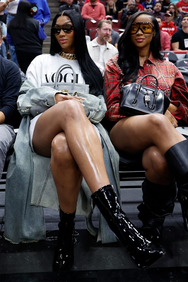 Angel Reese stuns courtside in short Vouge-Balenciaga dress at Bulls game