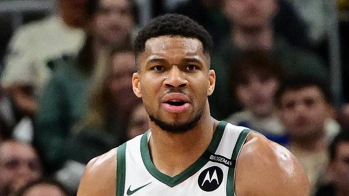 Milwaukee Bucks forward Giannis Antetokounmpo (34) reacts in the third quarter against the Los Angeles Lakers at Fiserv Forum on March 13, 2025.