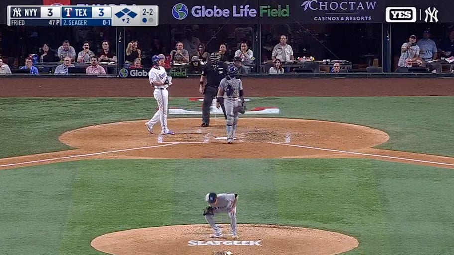 Max Fried's error in the third inning of the Yankees' loss to the Rangers was a costly one.  | @MLB