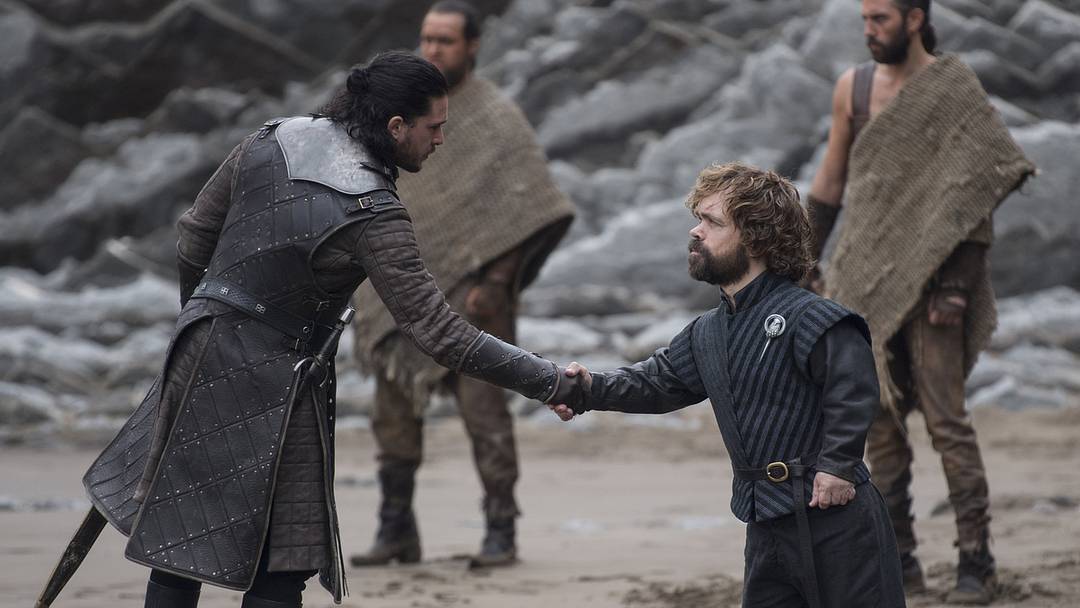 Kit Harington as Jon Snow and Peter Dinklage as Tyrion Lannister in Game of Thrones season 7