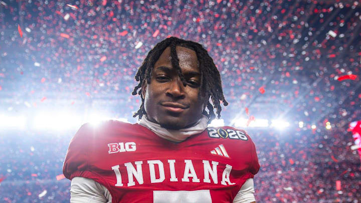 Indiana's D'Angelo Ponds (5) celebrates after the College Football Playoff National Championship college football game.