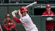Arkansas catcher Zane Becker (17) at the plate against Washington State 